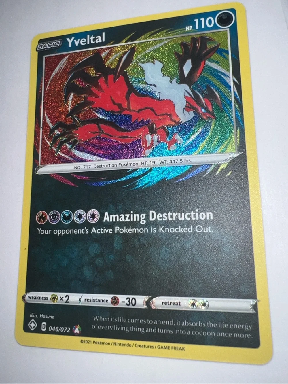 Pokemon Yellow-Bordered Yveltal Holographic Trading Card